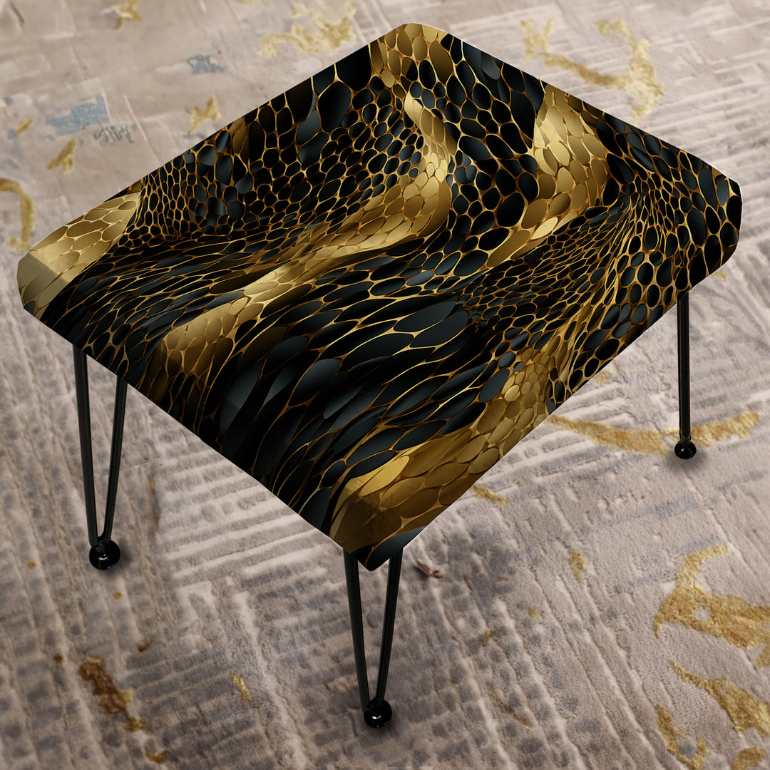 Gilded Opulence In Black & Gold - Upholstered Vanity Stool Ottoman