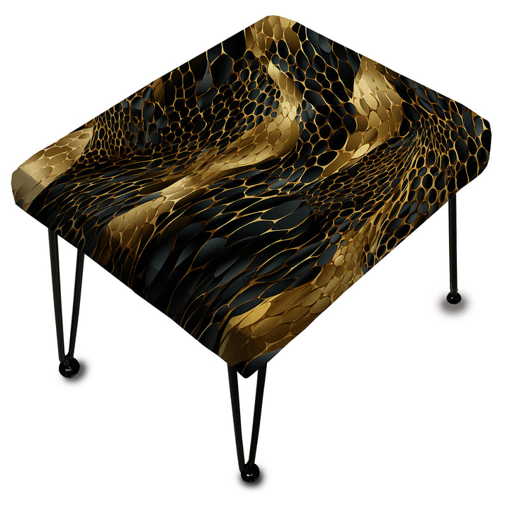 Gilded Opulence In Black &amp; Gold - Upholstered Vanity Stool Ottoman