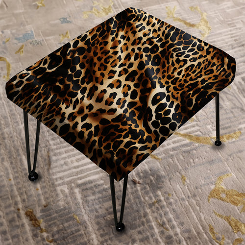 Victorian Elegance Leopard - Upholstered Vanity Stool Ottoman