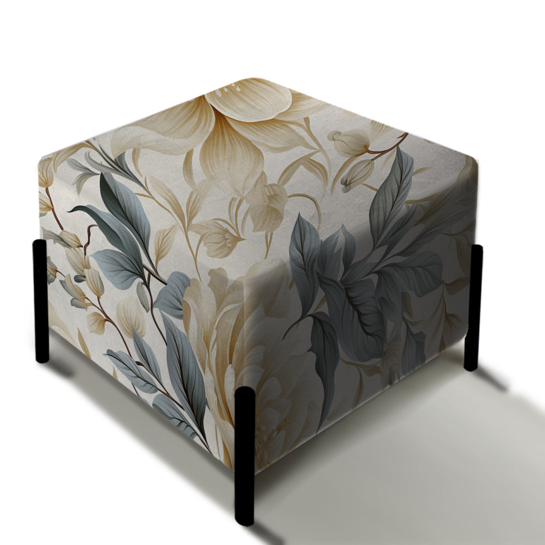 Beige And Grey Flower Serenity Boho Pattern - Upholstered Vanity Stool Ottoman