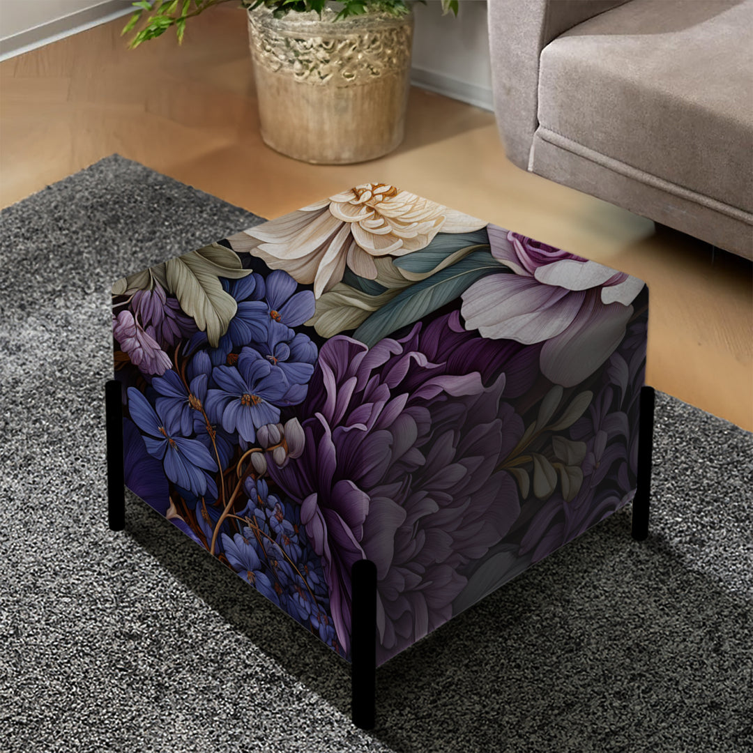 Deep Emerald Purplepeonies Enchante - Upholstered Vanity Stool Ottoman