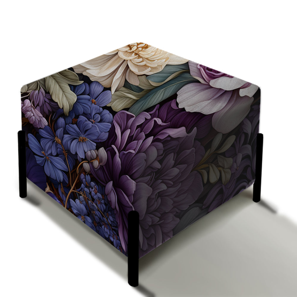 Deep Emerald Purplepeonies Enchante - Upholstered Vanity Stool Ottoman