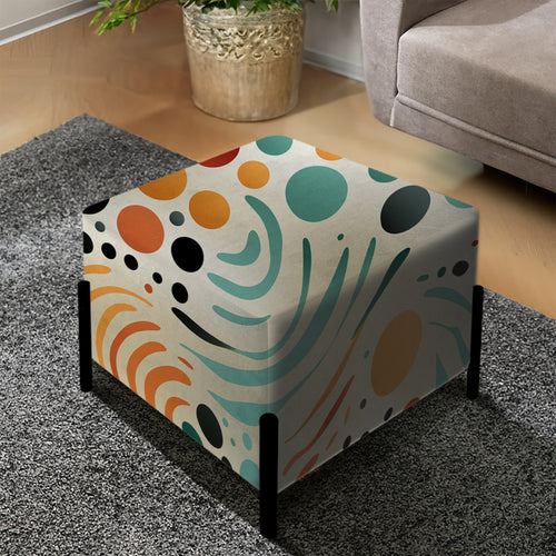 Multicolor Mid Century Pattern On Beige - Upholstered Vanity Stool Ottoman