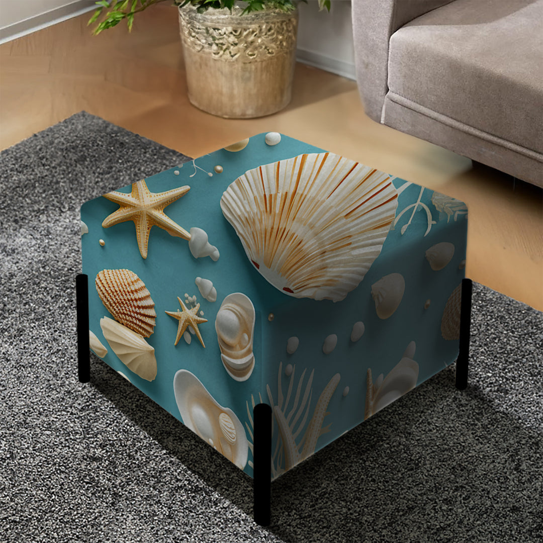 Coastal Seashells Coastal Pattern - Upholstered Vanity Stool Ottoman
