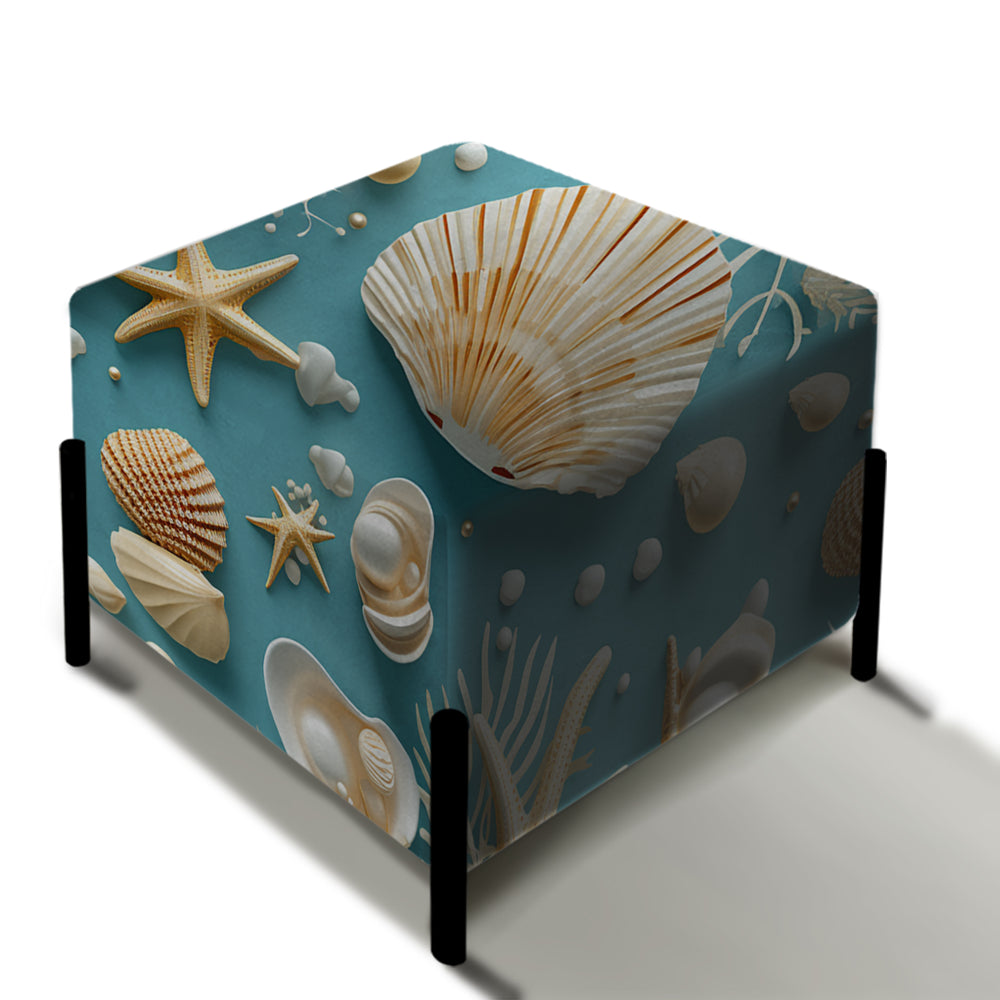 Coastal Seashells Coastal Pattern - Upholstered Vanity Stool Ottoman