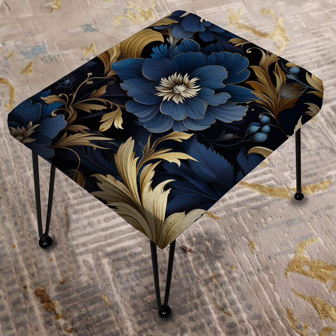 Mystical Blue Damask Mirage - Upholstered Vanity Stool Ottoman