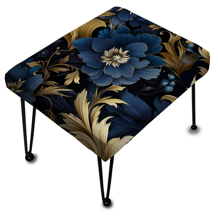 Mystical Blue Damask Mirage - Upholstered Vanity Stool Ottoman
