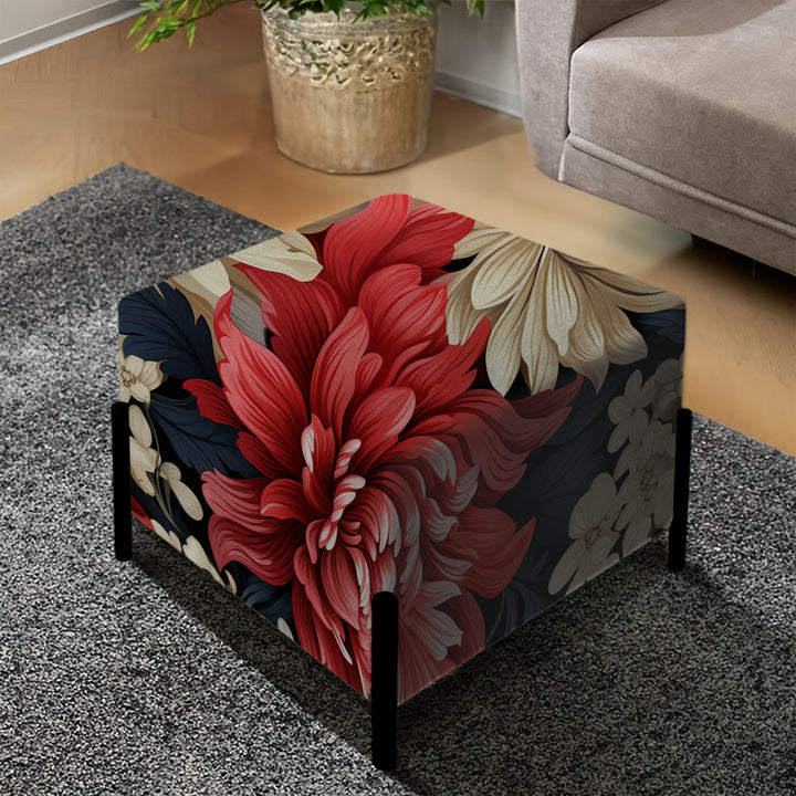 Mystic Red Damask Whispers - Upholstered Vanity Stool Ottoman