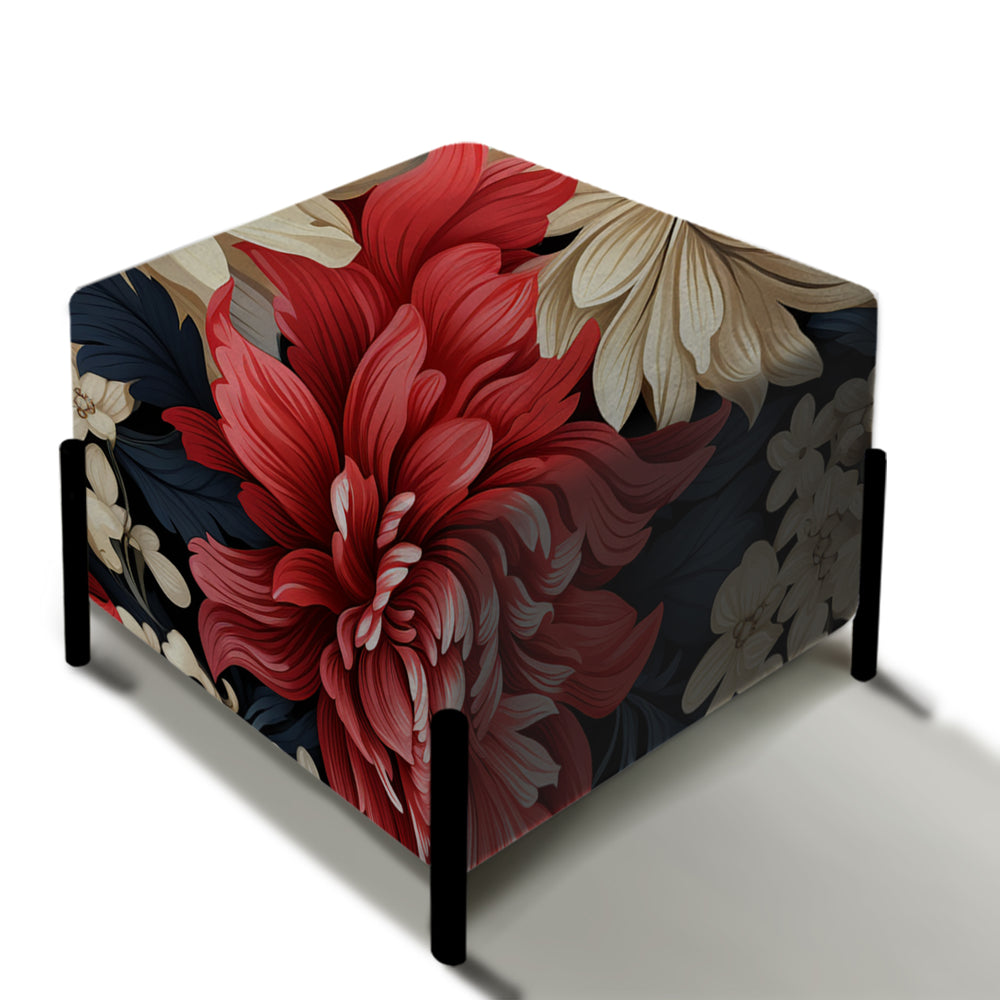 Mystic Red Damask Whispers - Upholstered Vanity Stool Ottoman