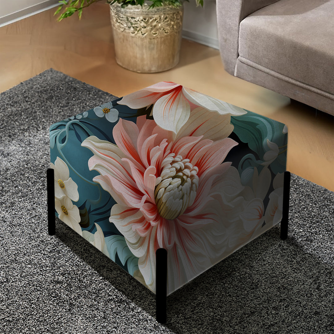 Pink And White Paisley Garden Dream - Upholstered Vanity Stool Ottoman