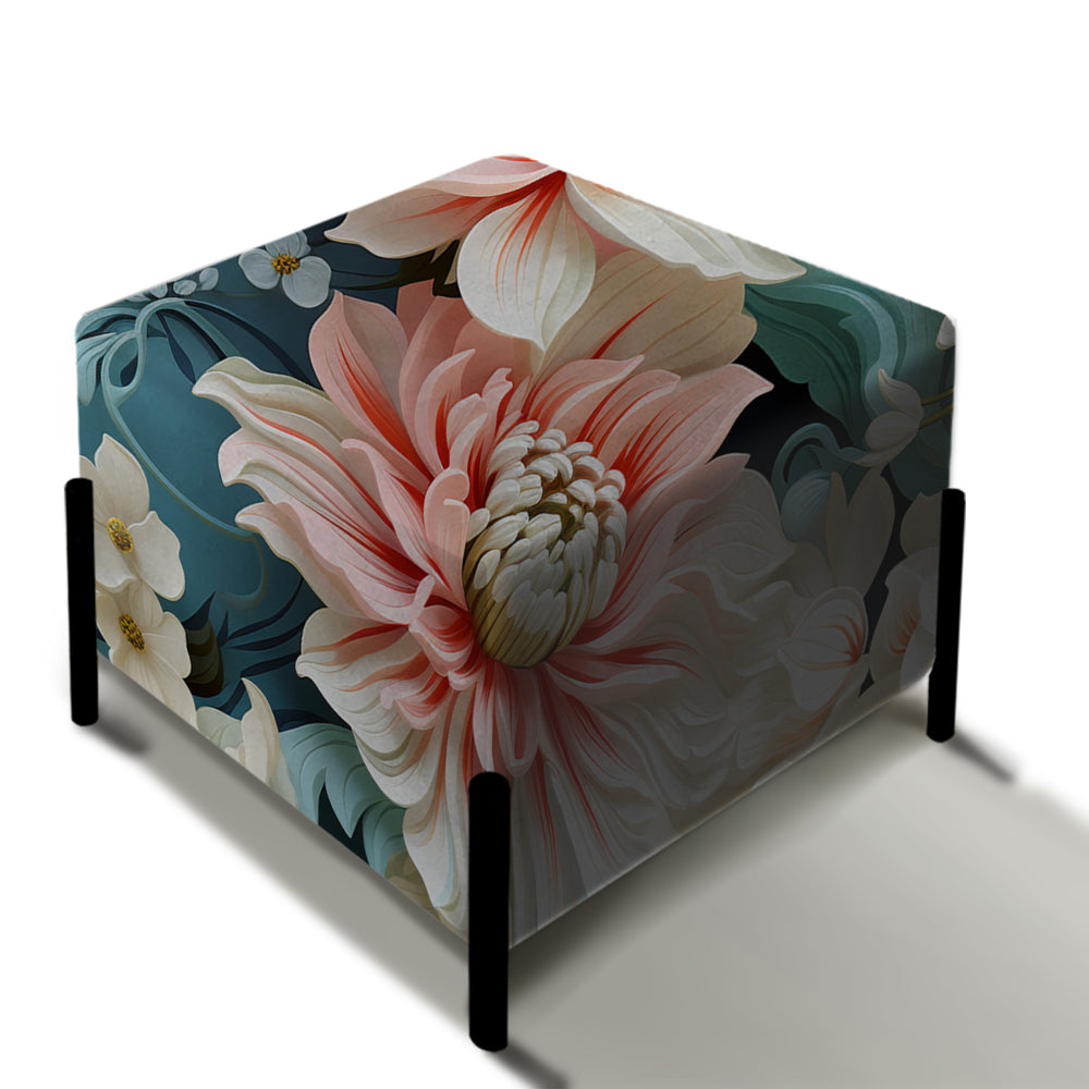Pink And White Paisley Garden Dream - Upholstered Vanity Stool Ottoman