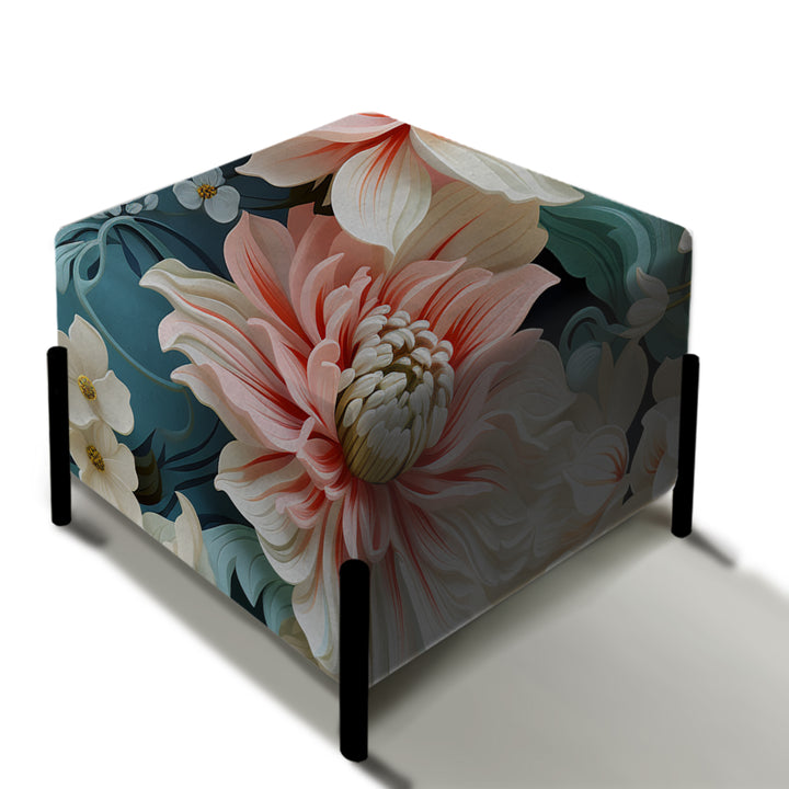 Pink And White Paisley Garden Dream - Upholstered Vanity Stool Ottoman