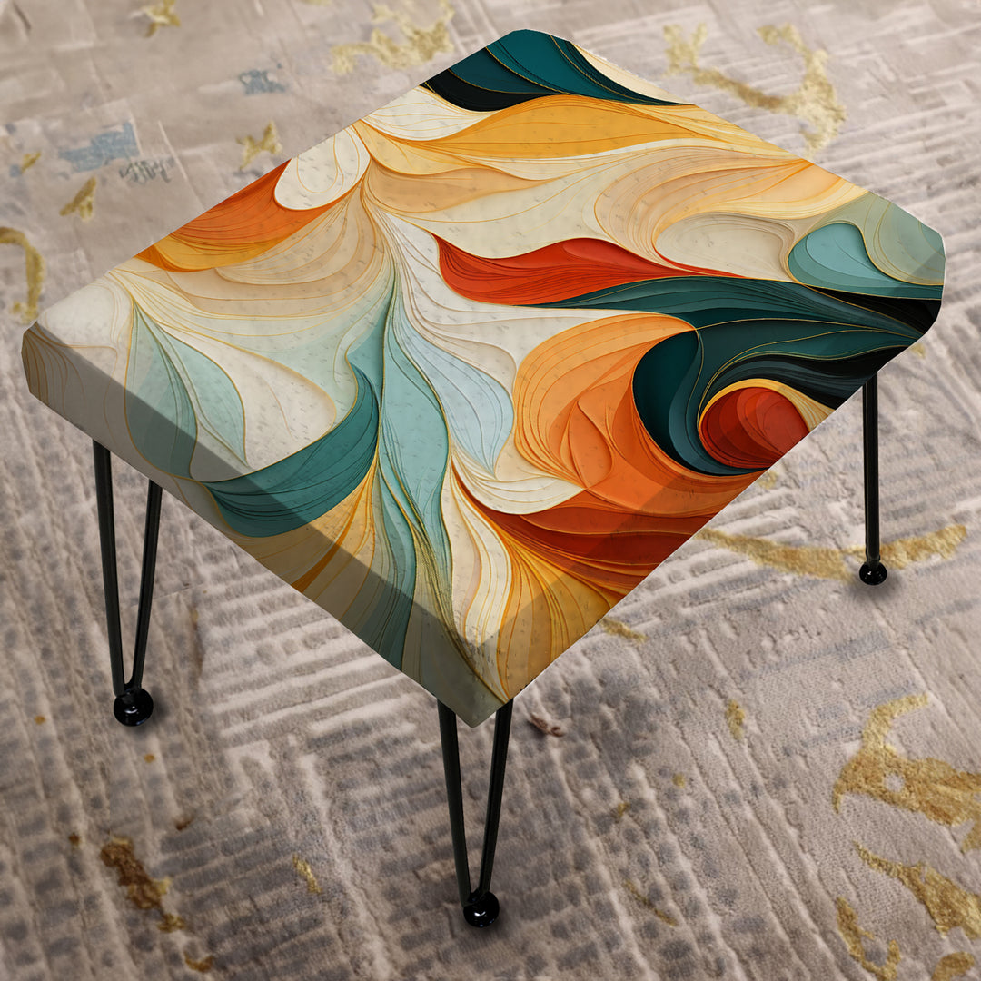 Multicolor Electic Waves Art - Upholstered Vanity Stool Ottoman