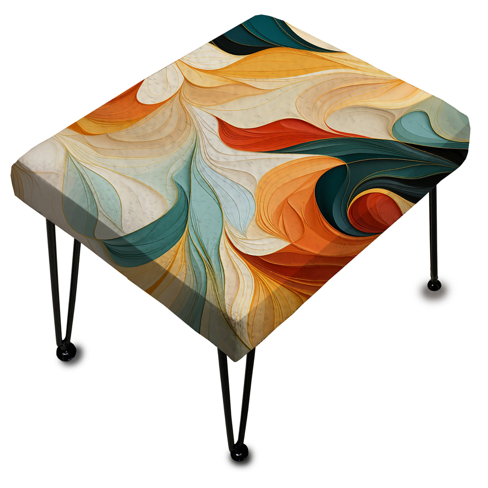 Multicolor Electic Waves Art - Upholstered Vanity Stool Ottoman