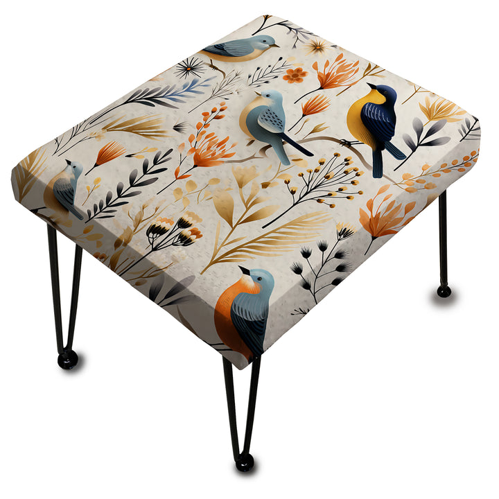 Scandinavian Floral Modern Birds - Upholstered Vanity Stool Ottoman