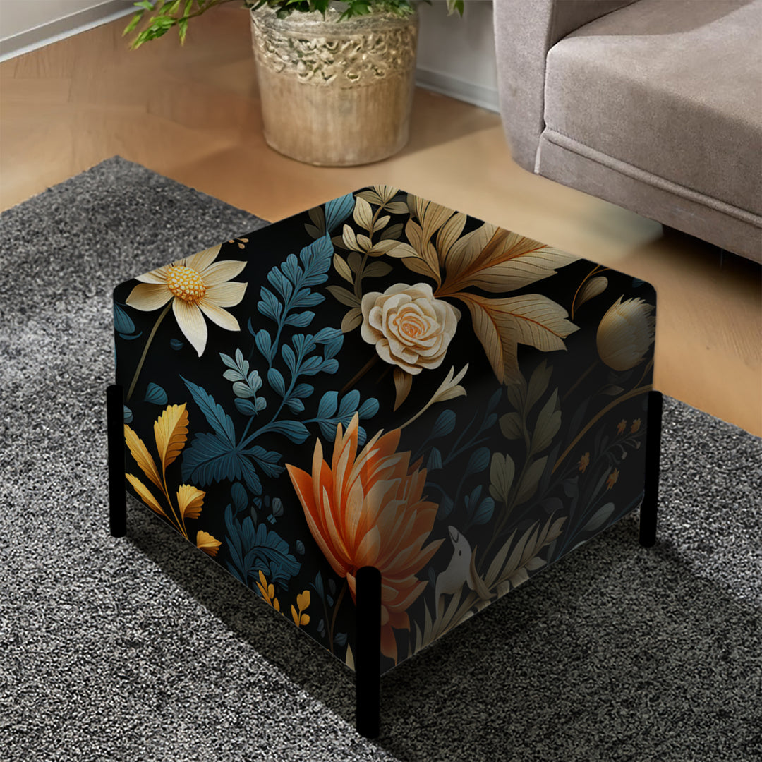 Cottage Floral Autumn Collage - Upholstered Vanity Stool Ottoman