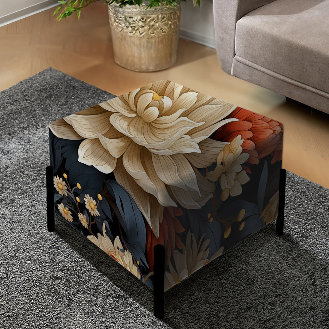 Modern Fusion Grey And Color Floral Pattern - Upholstered Vanity Stool Ottoman