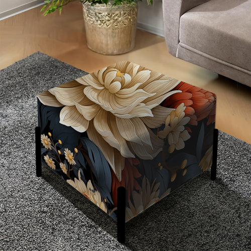 Modern Fusion Grey And Color Floral Pattern - Upholstered Vanity Stool Ottoman