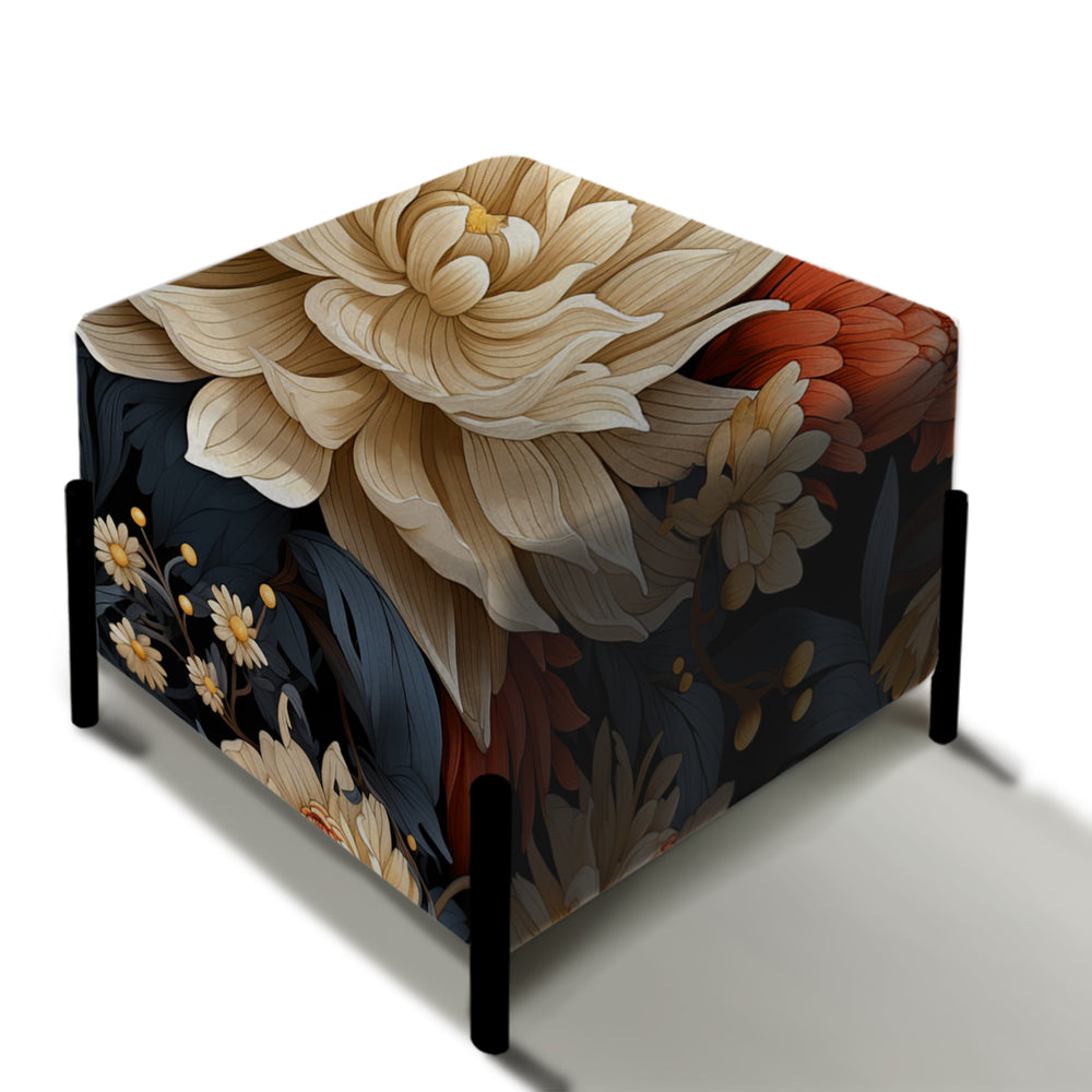 Modern Fusion Grey And Color Floral Pattern - Upholstered Vanity Stool Ottoman