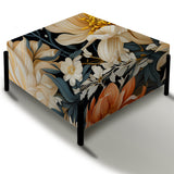 Grey Beige And Orange Farmhouse Floral Pattern - Upholstered Floral Vanity Stool