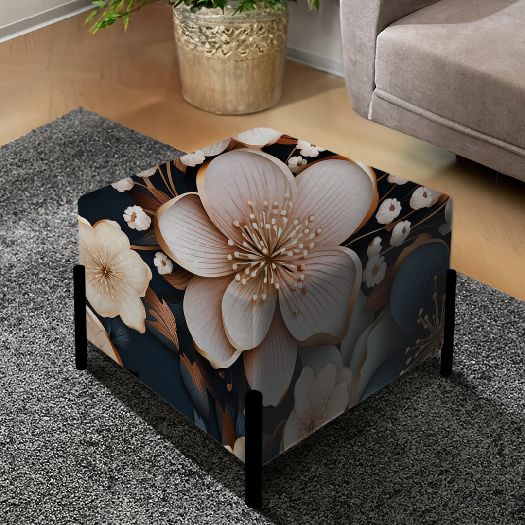 Mystic Pink Floral Splendor - Upholstered Vanity Stool Ottoman