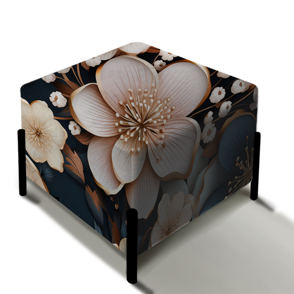 Mystic Pink Floral Splendor - Upholstered Vanity Stool Ottoman