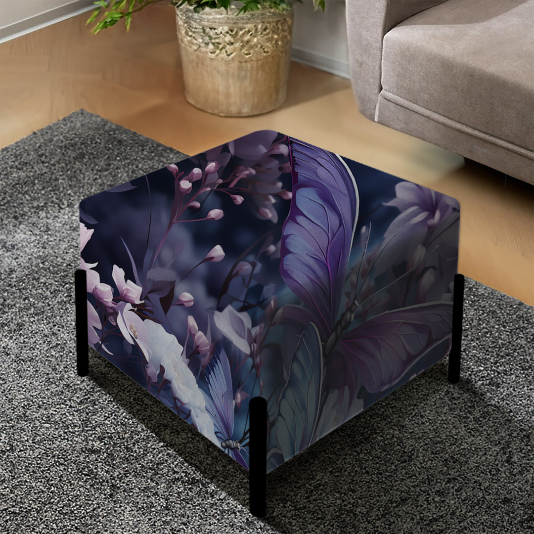 Lavender Fluttering Butterflies Pattern - Upholstered Vanity Stool Ottoman