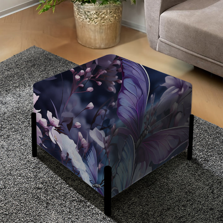 Lavender Fluttering Butterflies Pattern - Upholstered Vanity Stool Ottoman