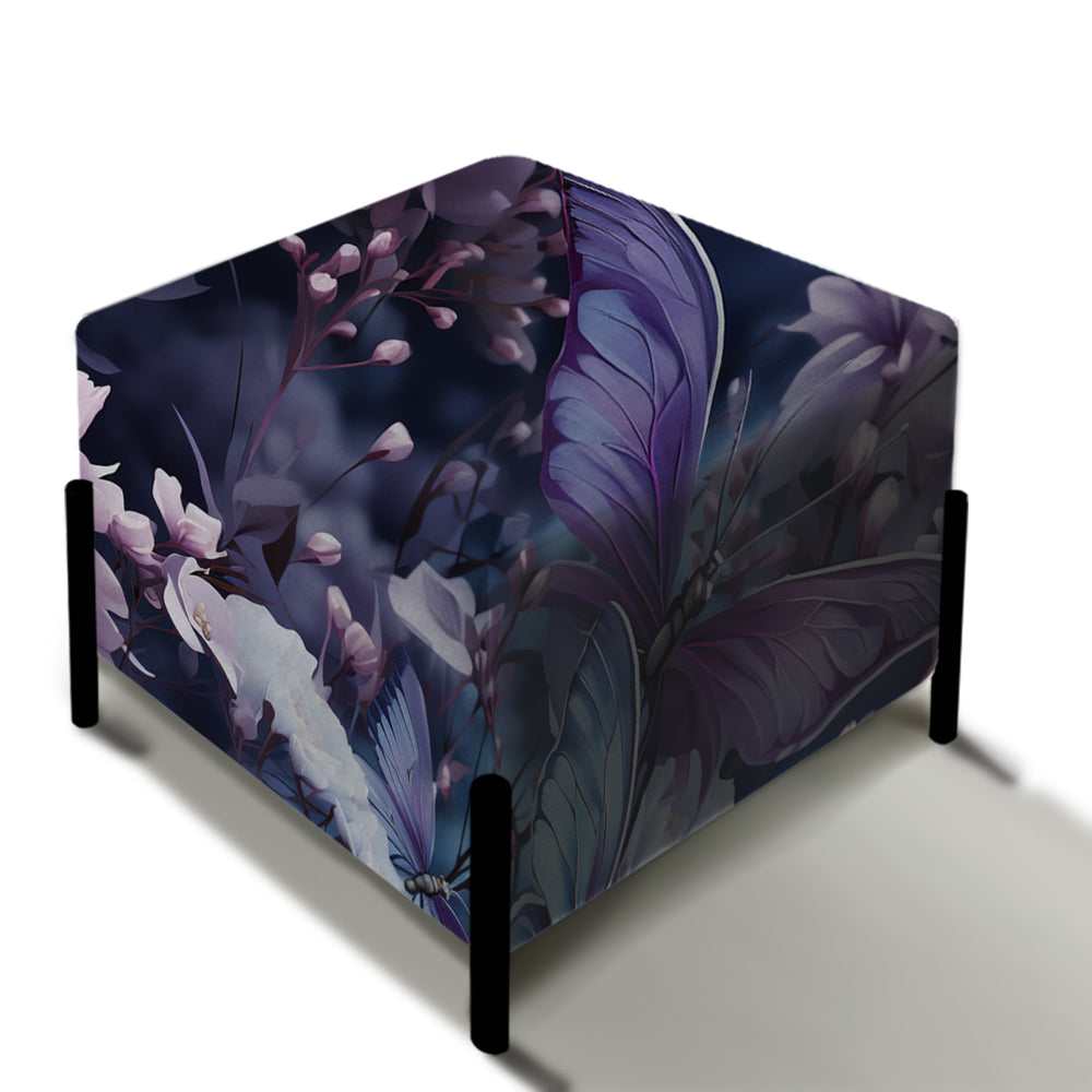 Lavender Fluttering Butterflies Pattern - Upholstered Vanity Stool Ottoman
