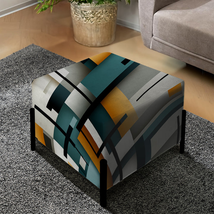 Metropolitan Cubic Geometric Patterns - Upholstered Vanity Stool Ottoman
