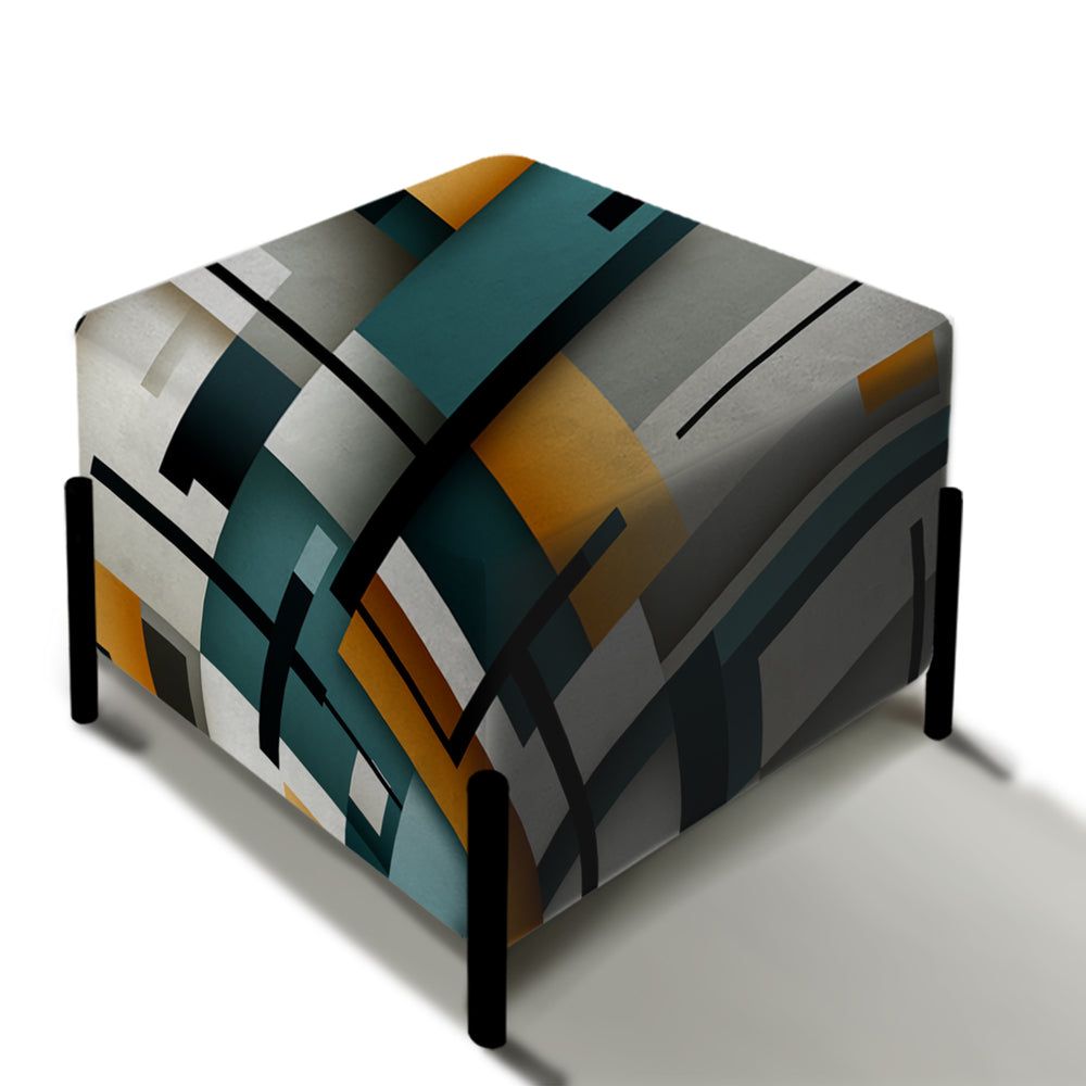Metropolitan Cubic Geometric Patterns - Upholstered Vanity Stool Ottoman