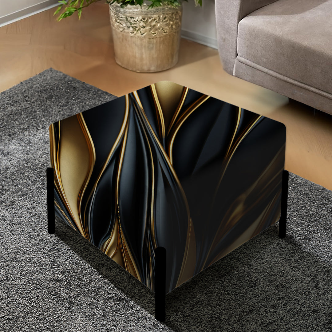 Opulent Black And Gold Glamour Pattern - Upholstered Vanity Stool Ottoman