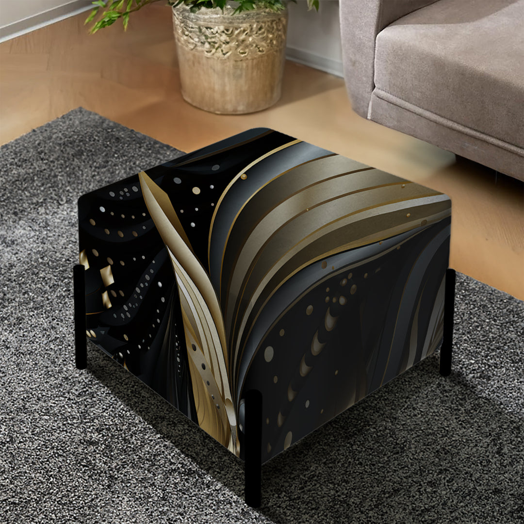 Deep Black And Gold Elegance - Upholstered Vanity Stool Ottoman
