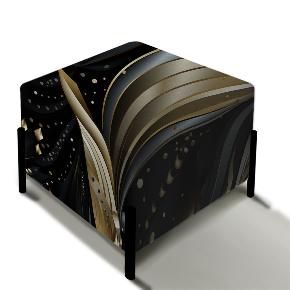 Deep Black And Gold Elegance - Upholstered Vanity Stool Ottoman
