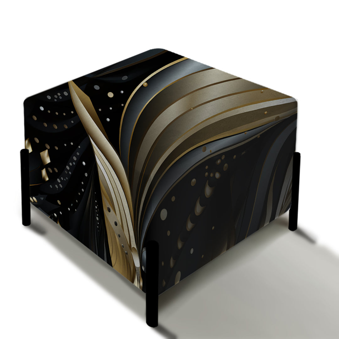 Deep Black And Gold Elegance - Upholstered Vanity Stool Ottoman
