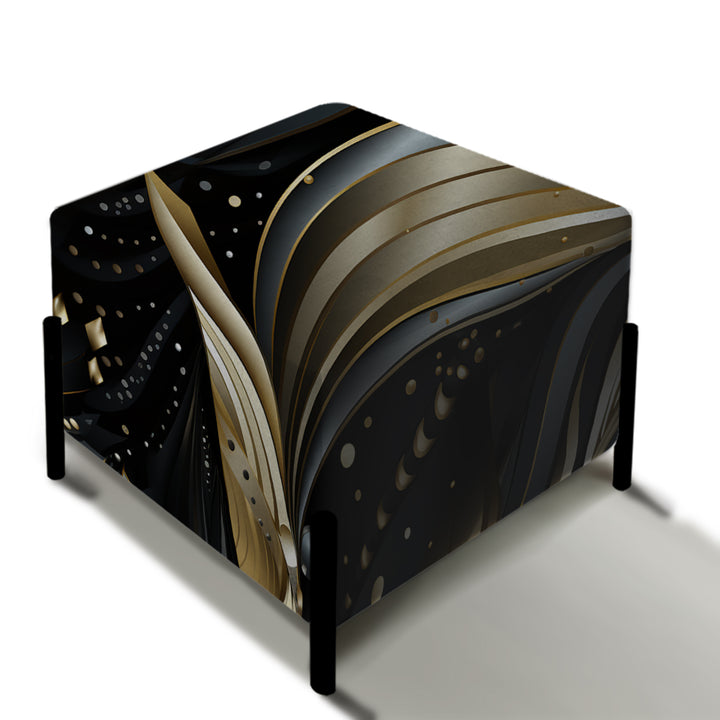 Deep Black And Gold Elegance - Upholstered Vanity Stool Ottoman
