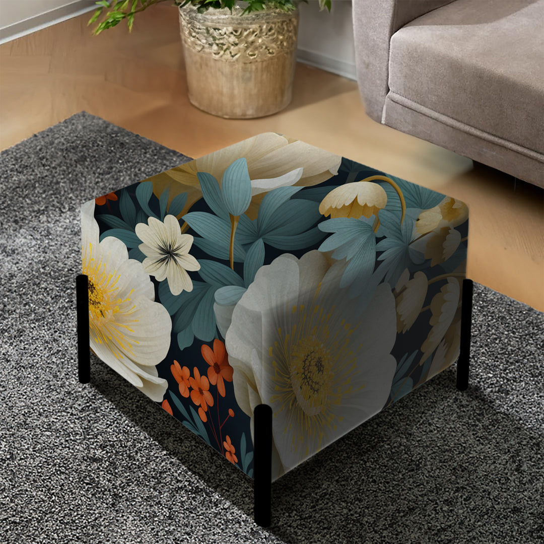 Japan Ikebana Flower Arrangement - Upholstered Vanity Stool Ottoman