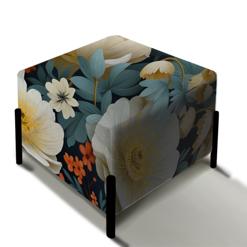 Japan Ikebana Flower Arrangement - Upholstered Vanity Stool Ottoman