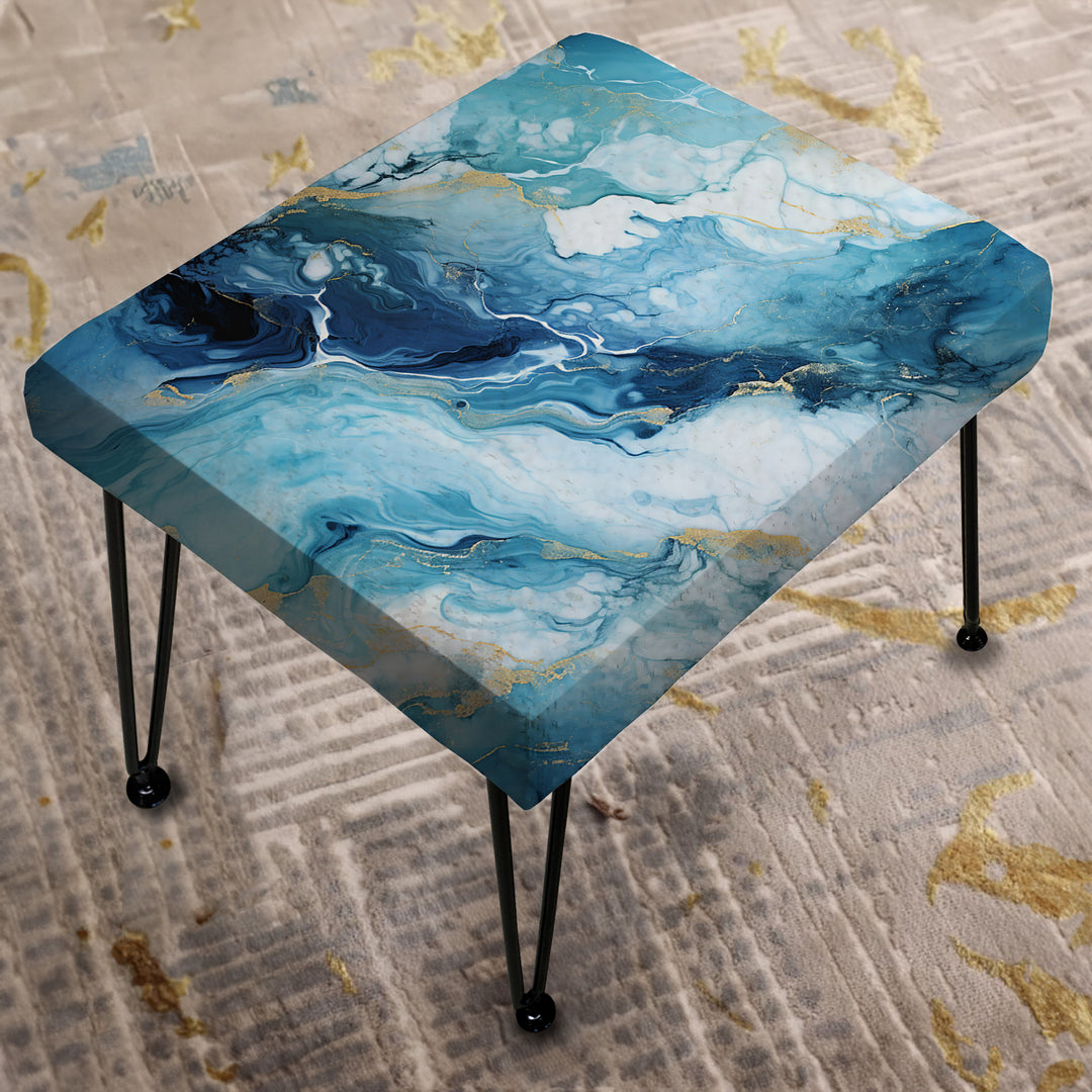 Coastal Blue Elegant Marble Shore - Upholstered Vanity Stool Ottoman