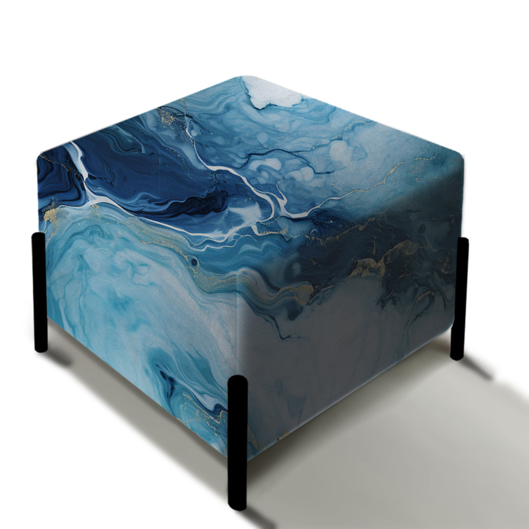 Coastal Blue Elegant Marble Shore - Upholstered Vanity Stool Ottoman