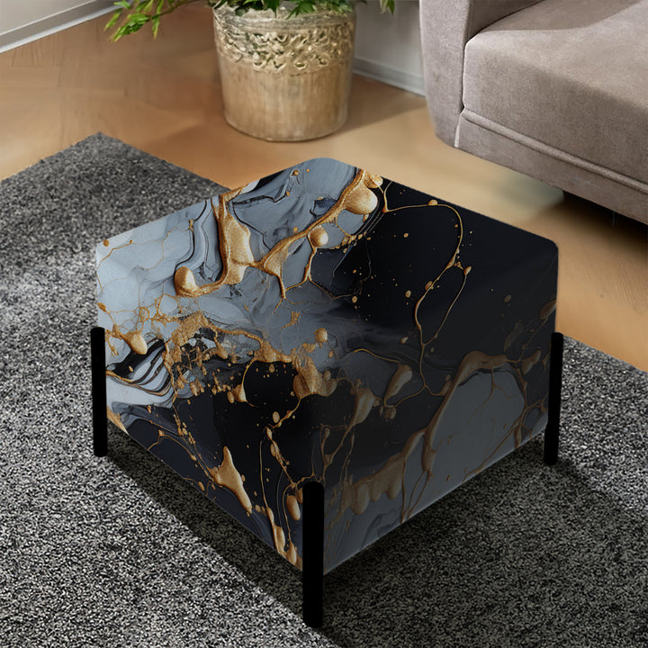 Gilded Gold And Black  Luxe Marble Opulence - Upholstered Vanity Stool Ottoman