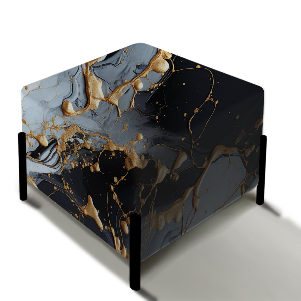 Gilded Gold And Black  Luxe Marble Opulence - Upholstered Vanity Stool Ottoman