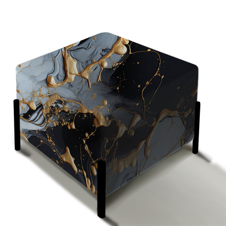 Gilded Gold And Black  Luxe Marble Opulence - Upholstered Vanity Stool Ottoman