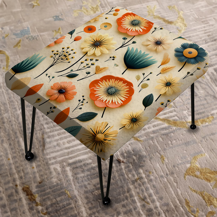 Vintage Mod Florals - Upholstered Vanity Stool Ottoman