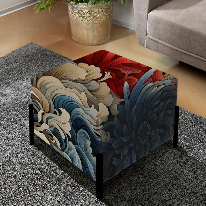 Woodblock Impressions - Upholstered Vanity Stool Ottoman