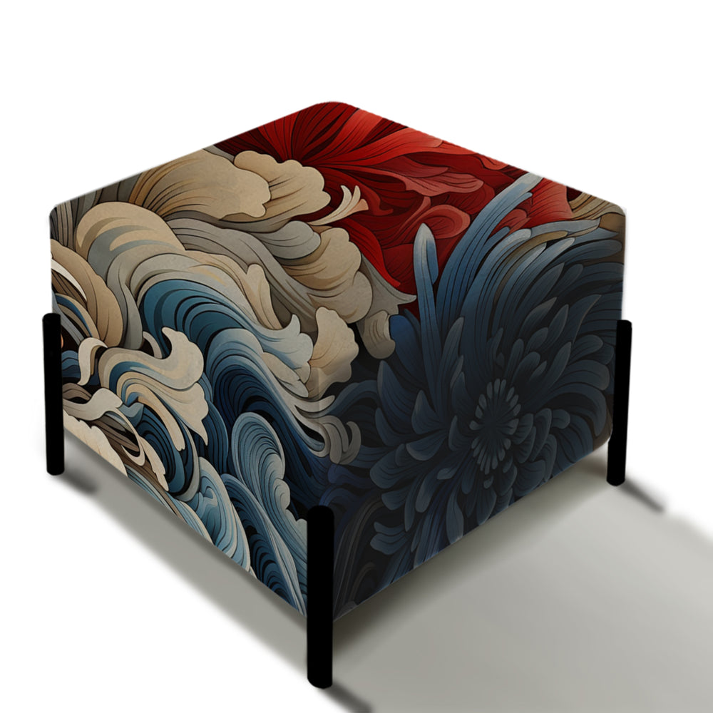 Woodblock Impressions - Upholstered Vanity Stool Ottoman