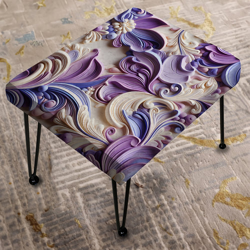 Purple Lavender Persian Paisleys II - Upholstered Vanity Stool Ottoman
