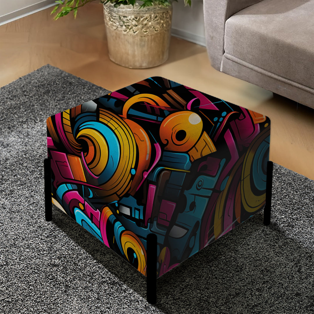 Popart Neon Graffiti Fusion - Upholstered Vanity Stool Ottoman