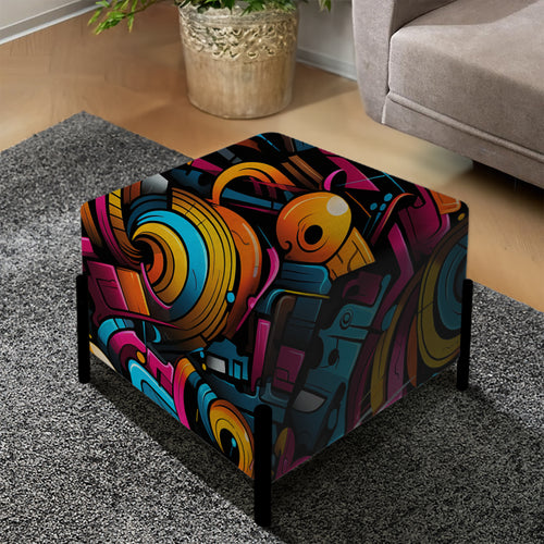 Popart Neon Graffiti Fusion - Upholstered Vanity Stool Ottoman