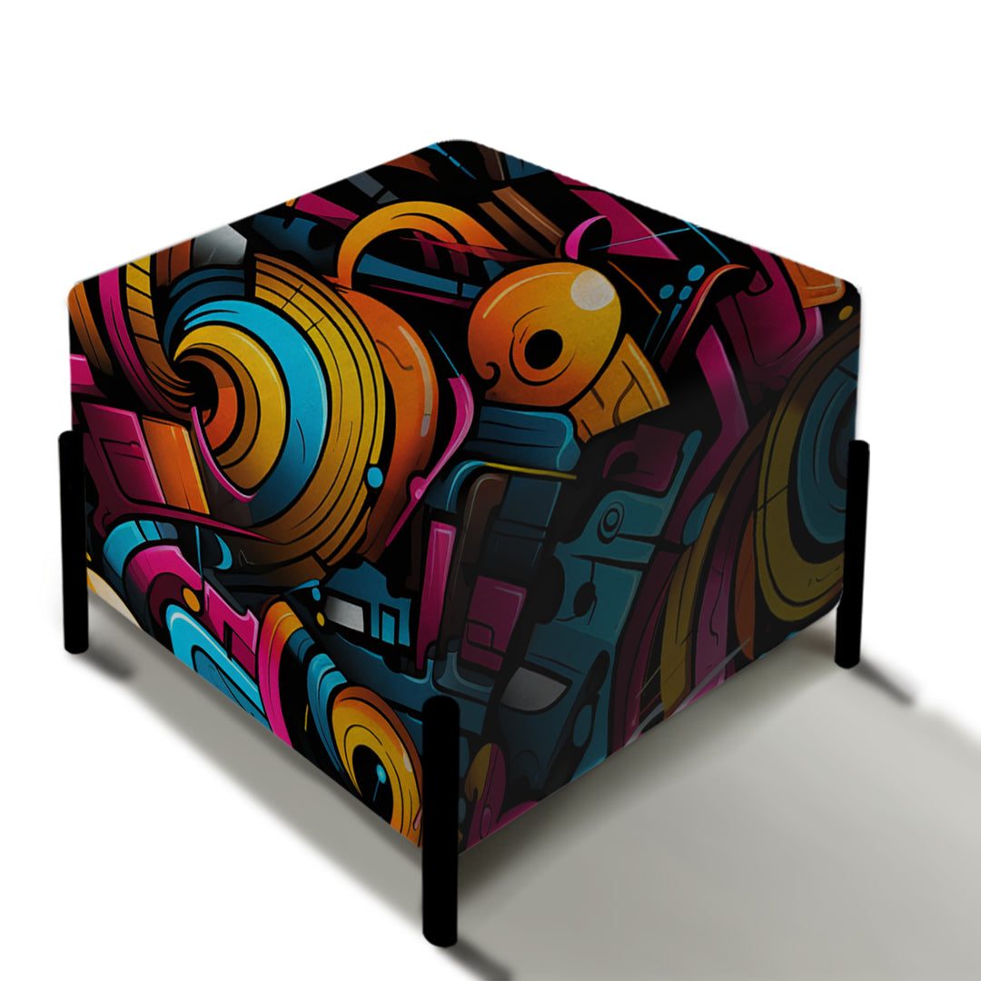 Popart Neon Graffiti Fusion - Upholstered Vanity Stool Ottoman
